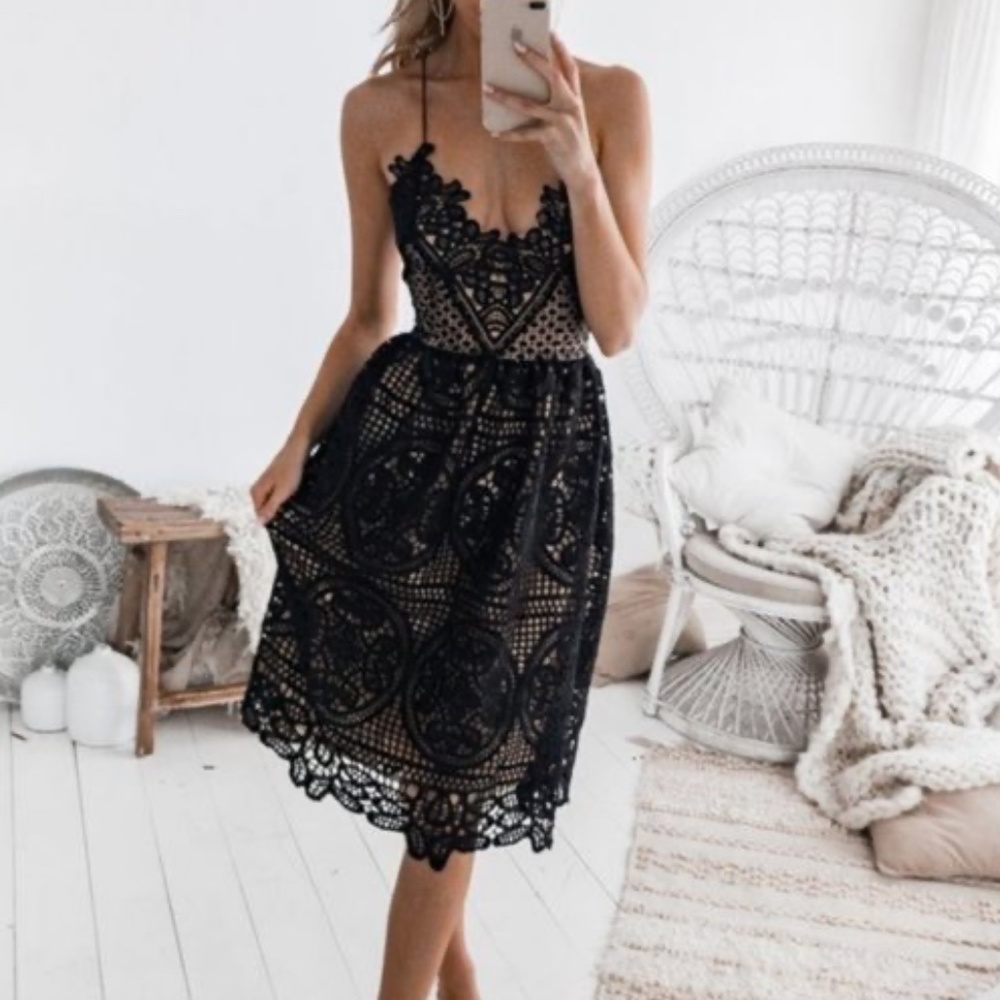 NEW Boho Black lace criss cross back midi Party Wedding dress - Picture 9 of 9